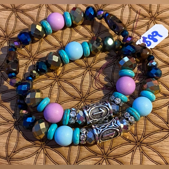 Handmade Sacred Geometry Matching Bracelet Set with Ancient Runes - Picture 6 of 7